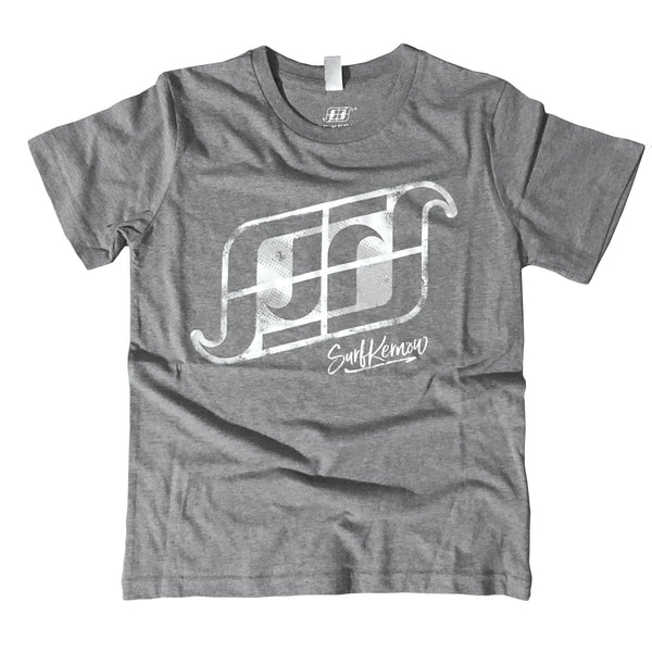 'SK Logo' - Light Grey Organic Cotton Surf T-shirt (Kids) - Designed and printed in Cornwall.