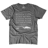 'Beach Life' - Dark Grey Organic Cotton Surf T-shirt - (Men/Unisex) Hand-printed in Cornwall
