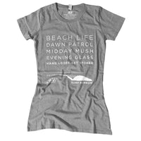 'Beach Life' - Dark Grey Organic Cotton Surf T-shirt - (Women) Hand-printed in Cornwall