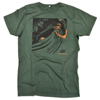 'Last Light' - Stonewashed Green Organic Cotton Surf T-shirt (Men/Unisex) - Designed & printed in Cornwall.