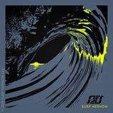 Design features a screen-printed illustration of a Cornish sunset as seen through a barrelling wave, in contrasting black and fluorescent yellow.